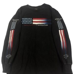 Harley Davidson American Pride Long Sleeve T Shirt Mens Size M Black Flag Eagle